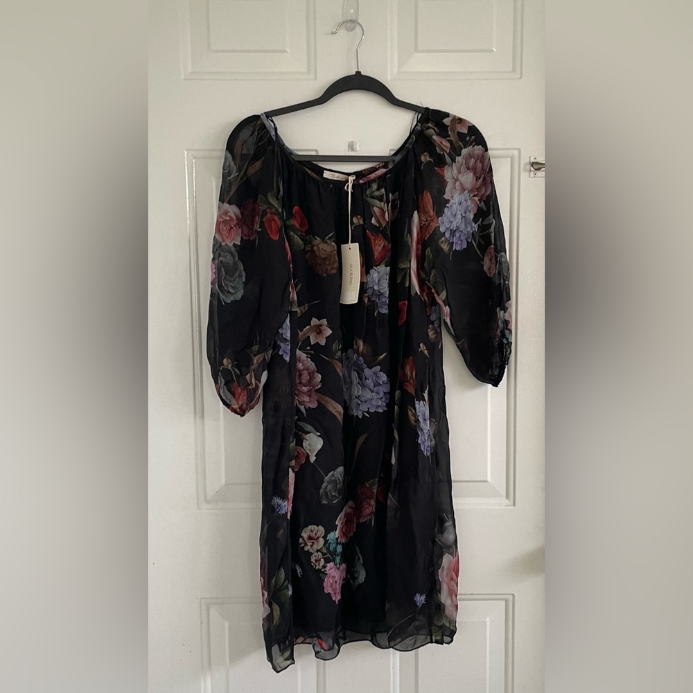 BELLAMBRA Made in Italy Floral Silk Blend 3/4 sleeve Dress Size M